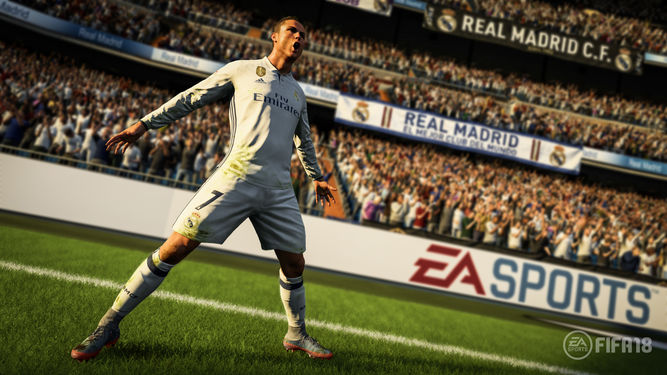 Cristiano Ronaldo tras marcar un gol en FIFA 18